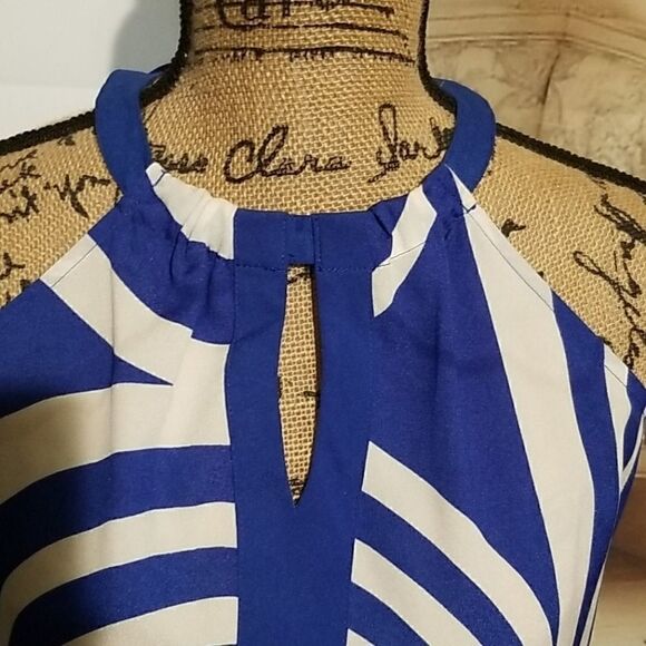 New York & Co. Cobalt Blue and White Halter Style Top Size XS - Picture 3 of 7